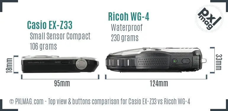 Casio EX-Z33 vs Ricoh WG-4 top view buttons comparison