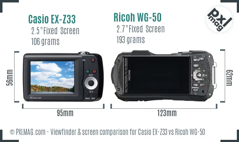 Casio EX-Z33 vs Ricoh WG-50 Screen and Viewfinder comparison Casio EX-Z33 vs Ricoh WG-50 Screen and Viewfinder comparison
