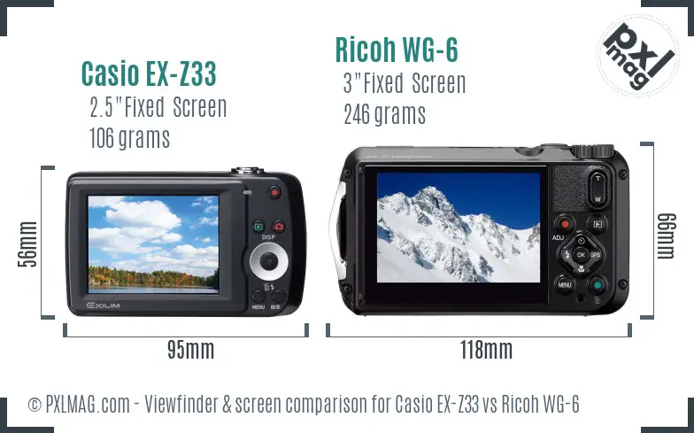 Casio EX-Z33 vs Ricoh WG-6 Screen and Viewfinder comparison