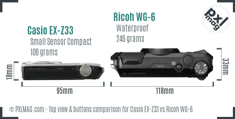 Casio EX-Z33 vs Ricoh WG-6 top view buttons comparison