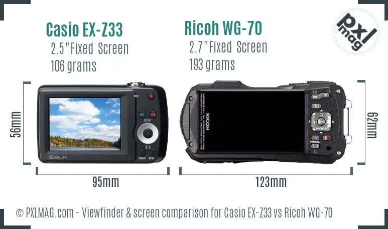 Casio EX-Z33 vs Ricoh WG-70 Screen and Viewfinder comparison