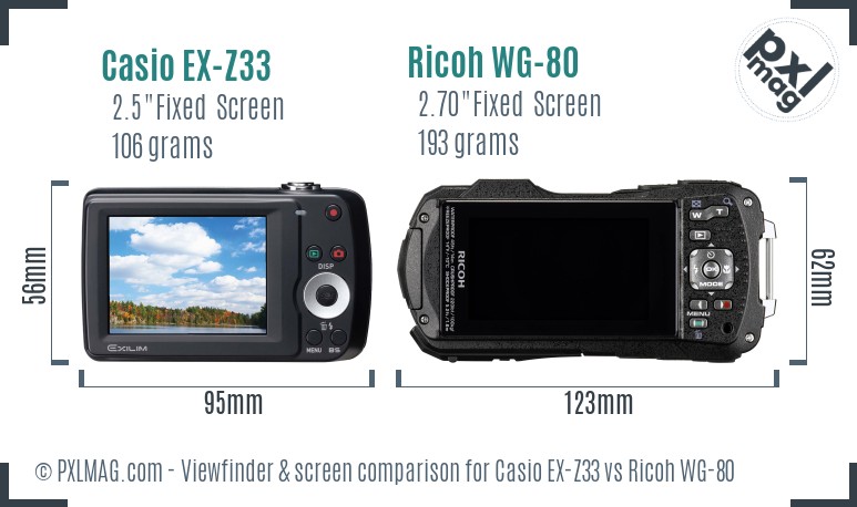 Casio EX-Z33 vs Ricoh WG-80 Screen and Viewfinder comparison
