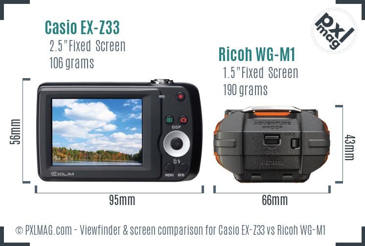 Casio EX-Z33 vs Ricoh WG-M1 Screen and Viewfinder comparison