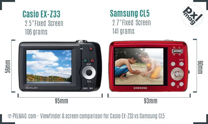 Casio EX-Z33 vs Samsung CL5 Screen and Viewfinder comparison