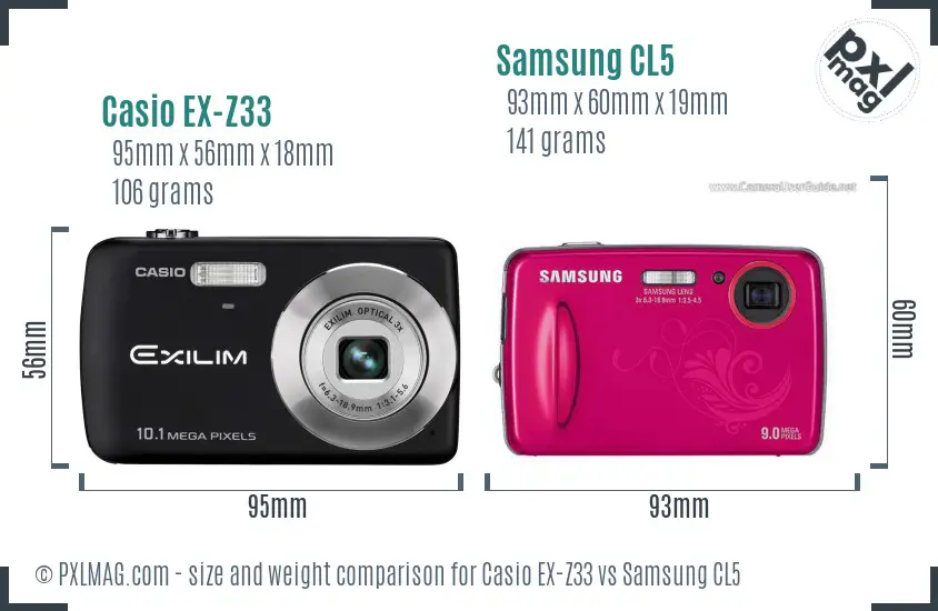 Casio EX-Z33 vs Samsung CL5 size comparison