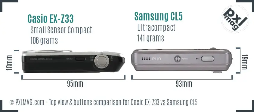 Casio EX-Z33 vs Samsung CL5 top view buttons comparison