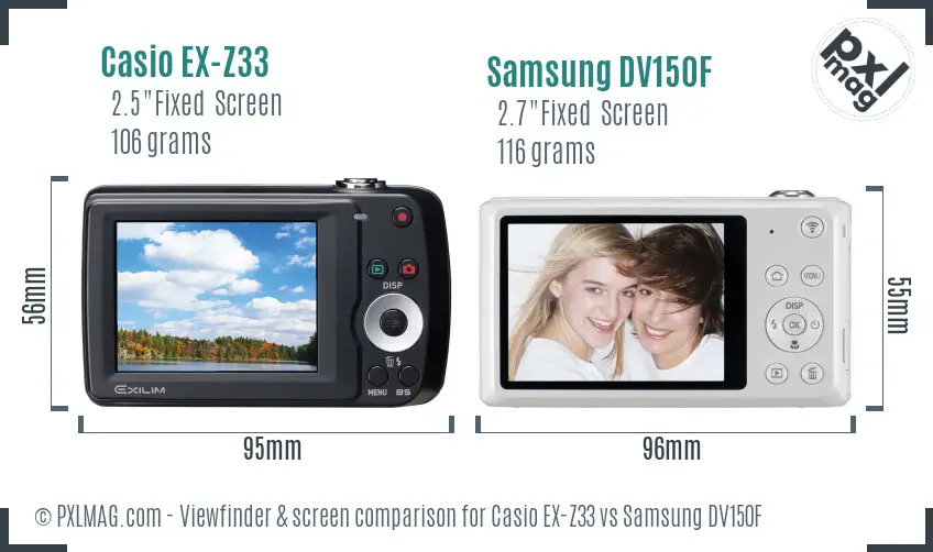 Casio EX-Z33 vs Samsung DV150F Screen and Viewfinder comparison