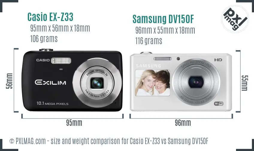 Casio EX-Z33 vs Samsung DV150F size comparison