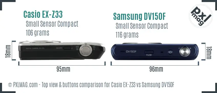 Casio EX-Z33 vs Samsung DV150F top view buttons comparison