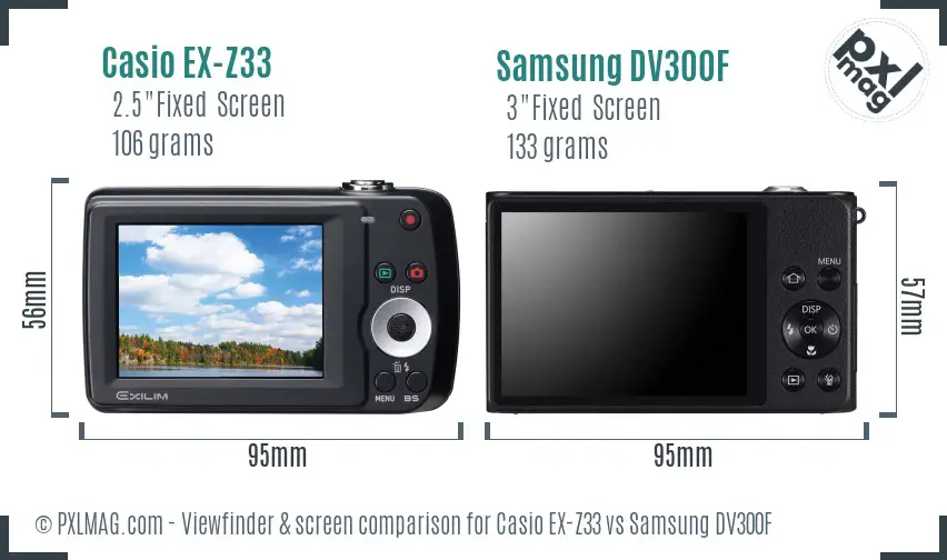 Casio EX-Z33 vs Samsung DV300F Screen and Viewfinder comparison