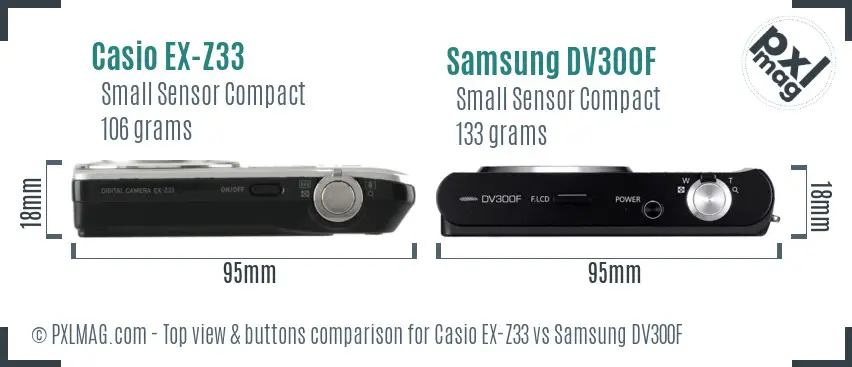 Casio EX-Z33 vs Samsung DV300F top view buttons comparison