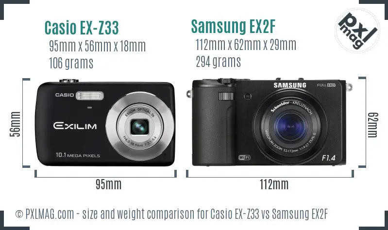 Casio EX-Z33 vs Samsung EX2F size comparison
