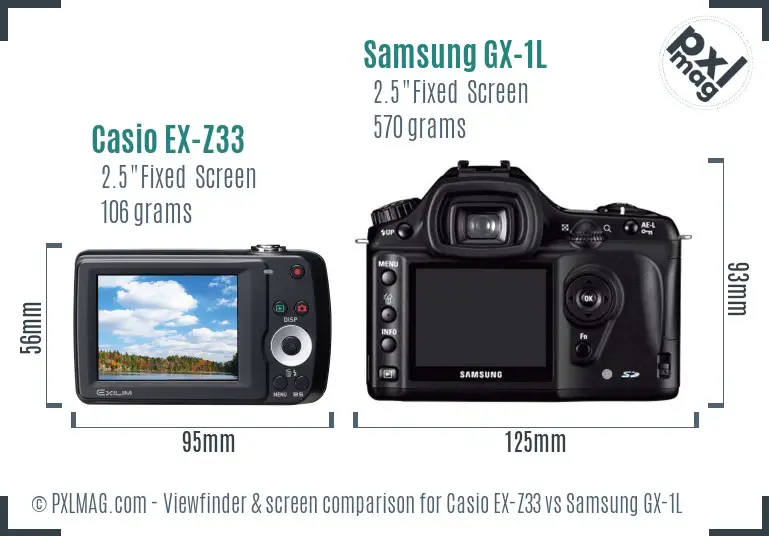 Casio EX-Z33 vs Samsung GX-1L Screen and Viewfinder comparison