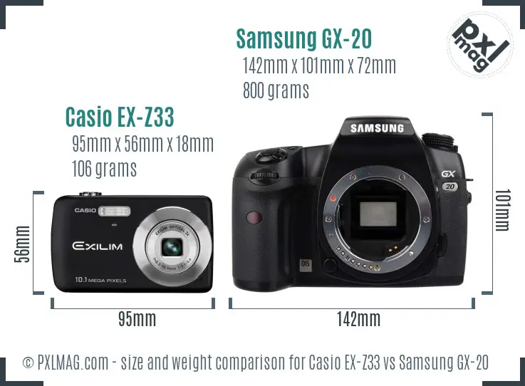 Casio EX-Z33 vs Samsung GX-20 size comparison