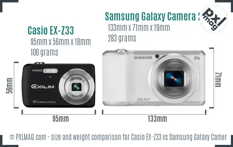 Casio EX-Z33 vs Samsung Galaxy Camera 2 size comparison Casio EX-Z33 vs Samsung Galaxy Camera 2 size comparison