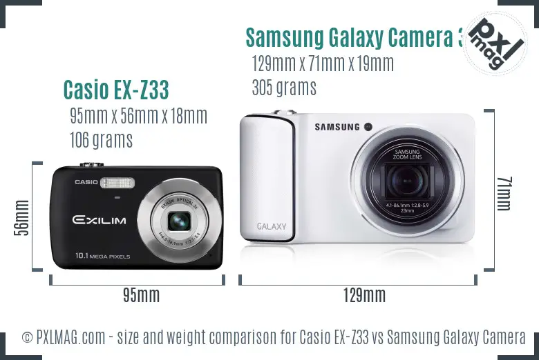 Casio EX-Z33 vs Samsung Galaxy Camera 3G size comparison