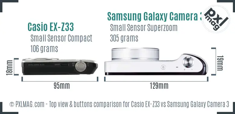 Casio EX-Z33 vs Samsung Galaxy Camera 3G top view buttons comparison
