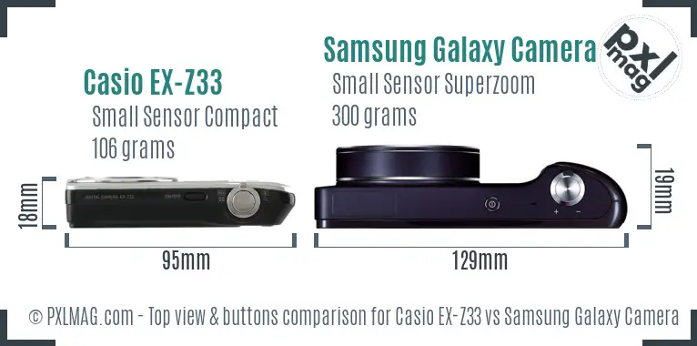 Casio EX-Z33 vs Samsung Galaxy Camera top view buttons comparison