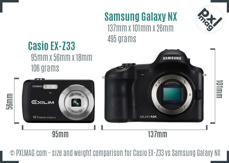Casio EX-Z33 vs Samsung Galaxy NX size comparison