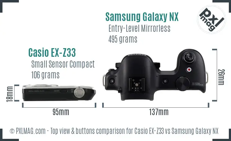 Casio EX-Z33 vs Samsung Galaxy NX top view buttons comparison