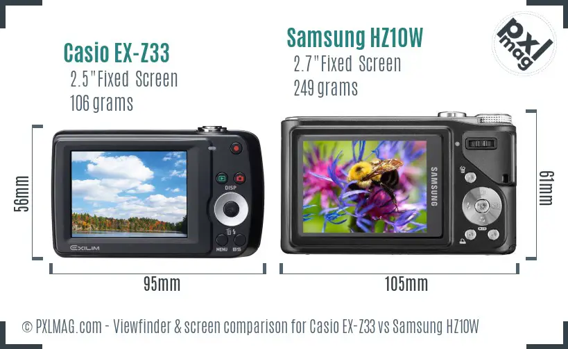 Casio EX-Z33 vs Samsung HZ10W Screen and Viewfinder comparison