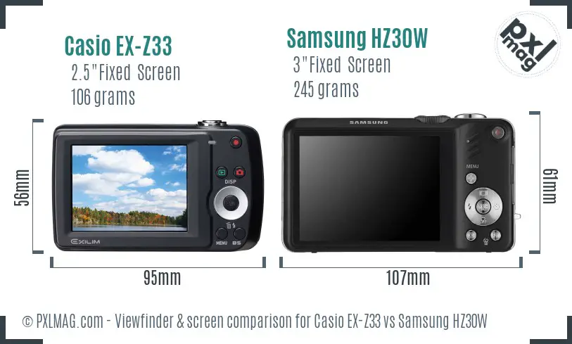 Casio EX-Z33 vs Samsung HZ30W Screen and Viewfinder comparison