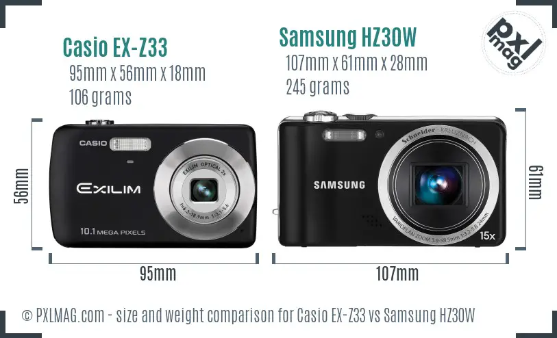 Casio EX-Z33 vs Samsung HZ30W size comparison