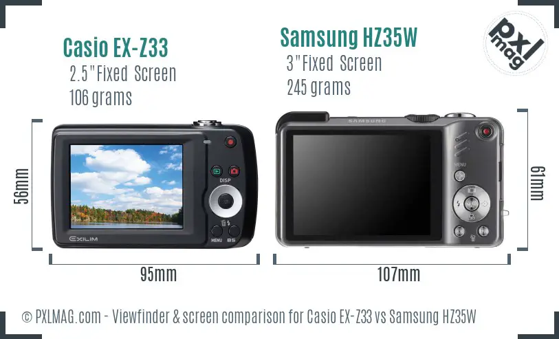 Casio EX-Z33 vs Samsung HZ35W Screen and Viewfinder comparison