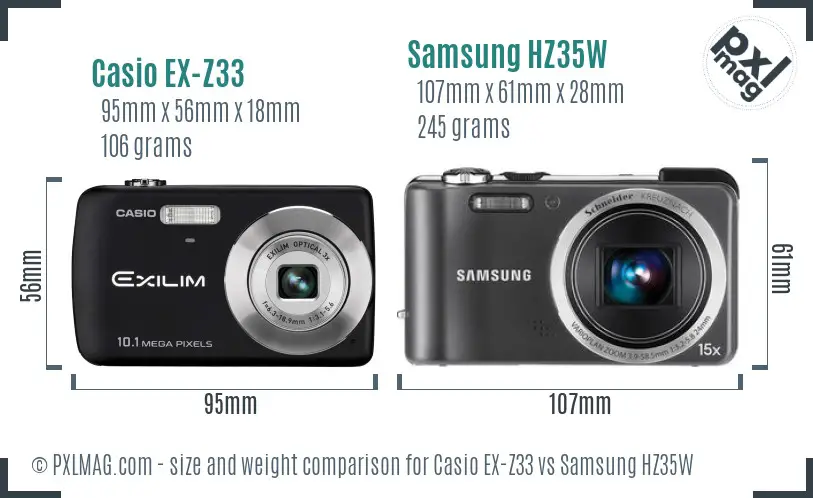 Casio EX-Z33 vs Samsung HZ35W size comparison