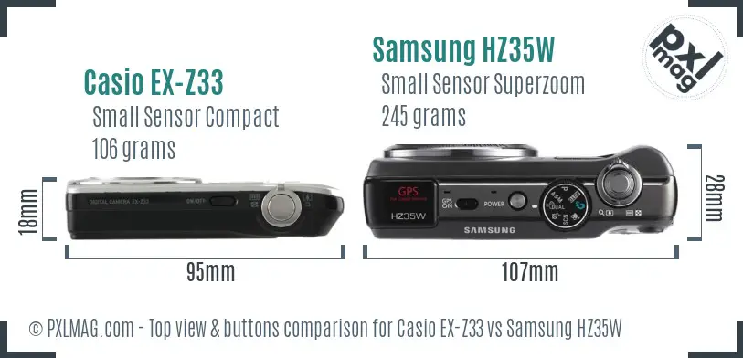 Casio EX-Z33 vs Samsung HZ35W top view buttons comparison