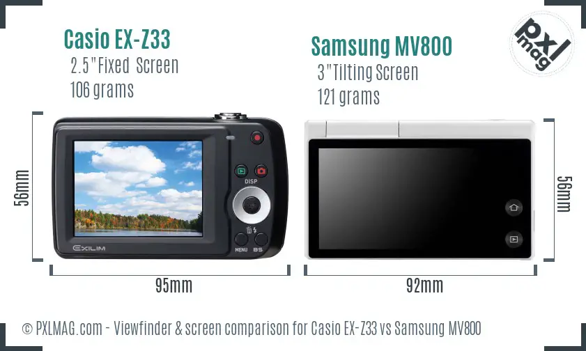 Casio EX-Z33 vs Samsung MV800 Screen and Viewfinder comparison
