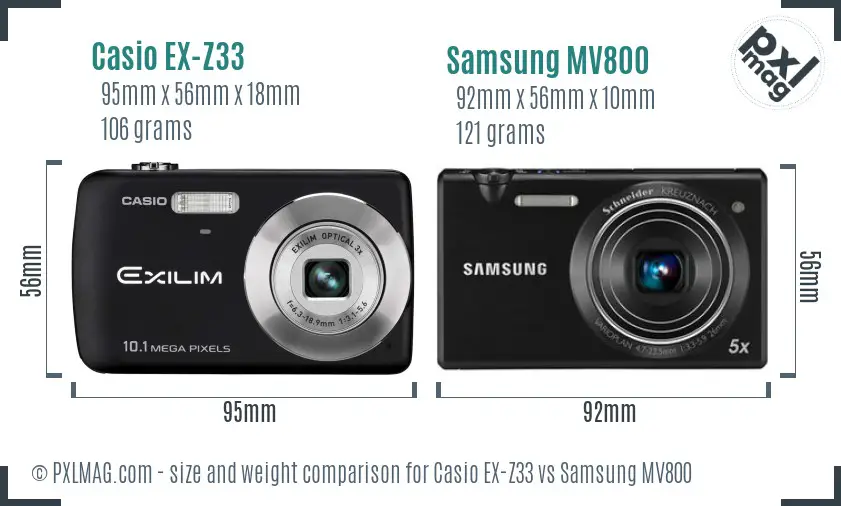 Casio EX-Z33 vs Samsung MV800 size comparison