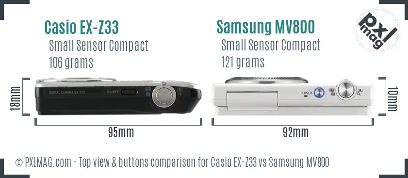 Casio EX-Z33 vs Samsung MV800 top view buttons comparison
