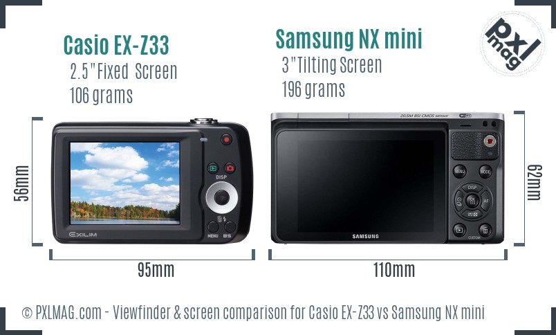 Casio EX-Z33 vs Samsung NX mini Screen and Viewfinder comparison