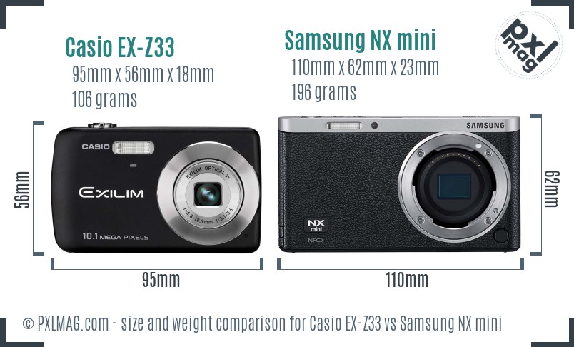 Casio EX-Z33 vs Samsung NX mini size comparison