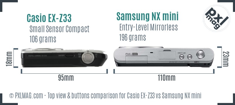 Casio EX-Z33 vs Samsung NX mini top view buttons comparison
