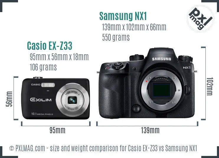 Casio EX-Z33 vs Samsung NX1 size comparison