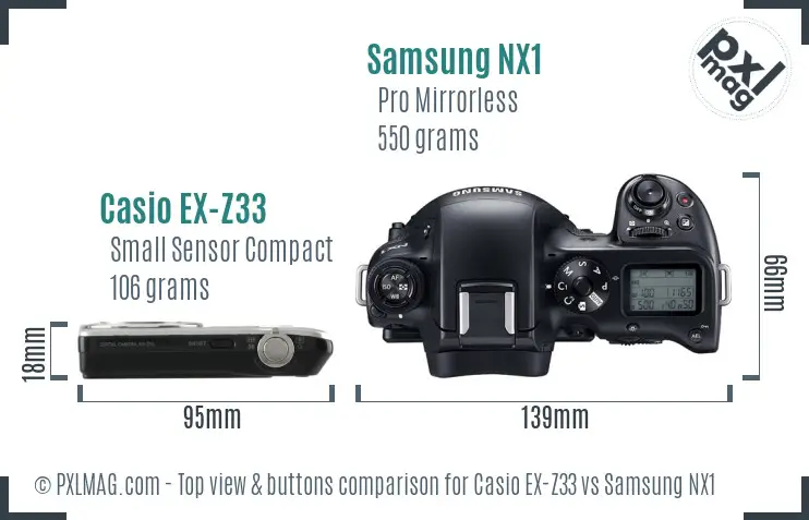 Casio EX-Z33 vs Samsung NX1 top view buttons comparison