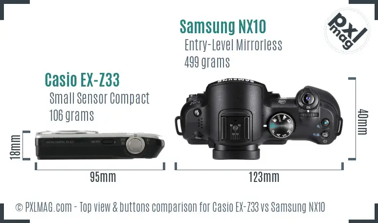 Casio EX-Z33 vs Samsung NX10 top view buttons comparison