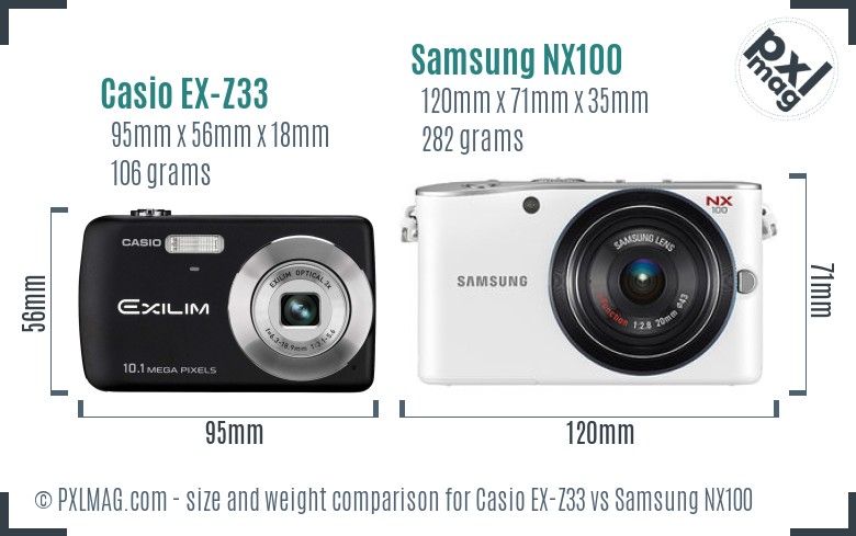 Casio EX-Z33 vs Samsung NX100 size comparison