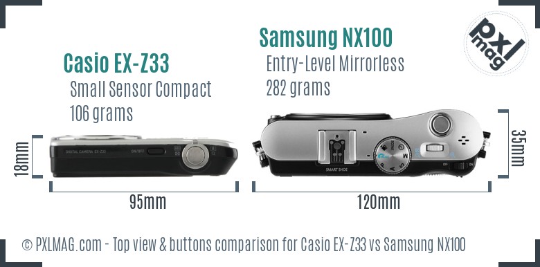 Casio EX-Z33 vs Samsung NX100 top view buttons comparison
