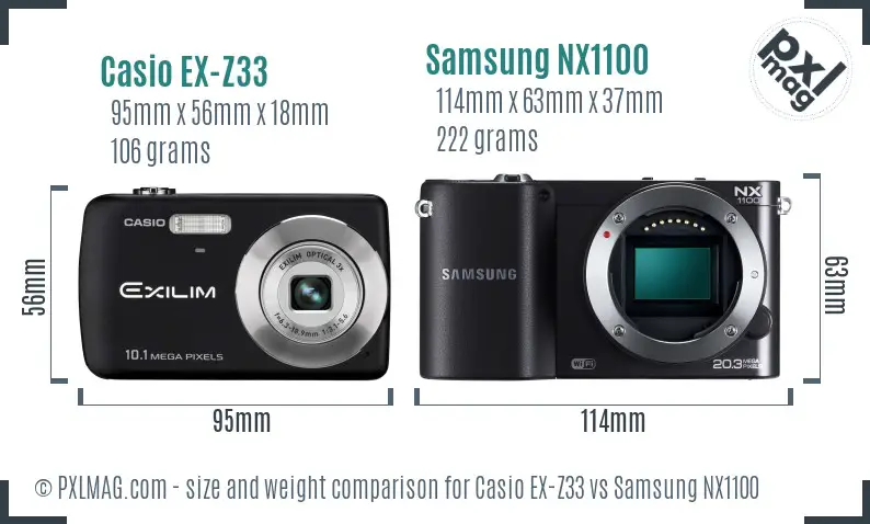 Casio EX-Z33 vs Samsung NX1100 size comparison