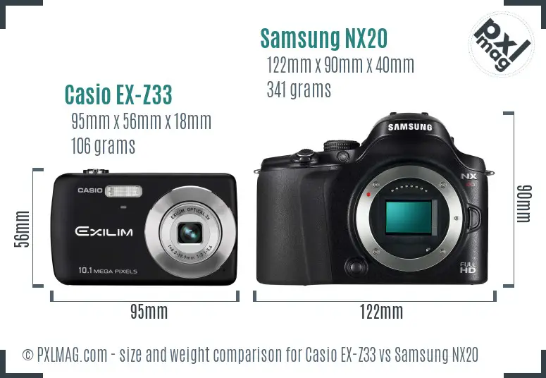 Casio EX-Z33 vs Samsung NX20 size comparison