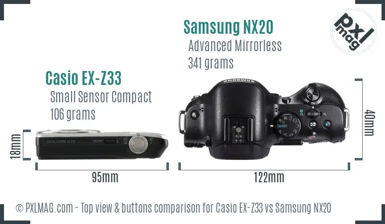 Casio EX-Z33 vs Samsung NX20 top view buttons comparison