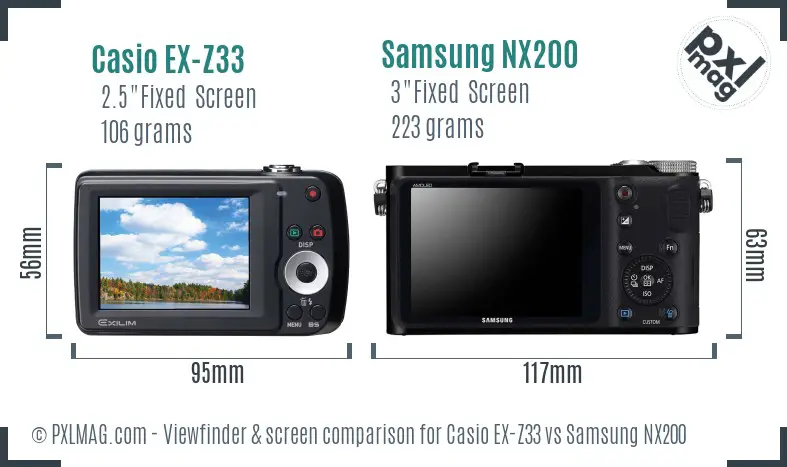 Casio EX-Z33 vs Samsung NX200 Screen and Viewfinder comparison