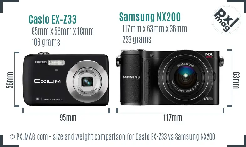 Casio EX-Z33 vs Samsung NX200 size comparison