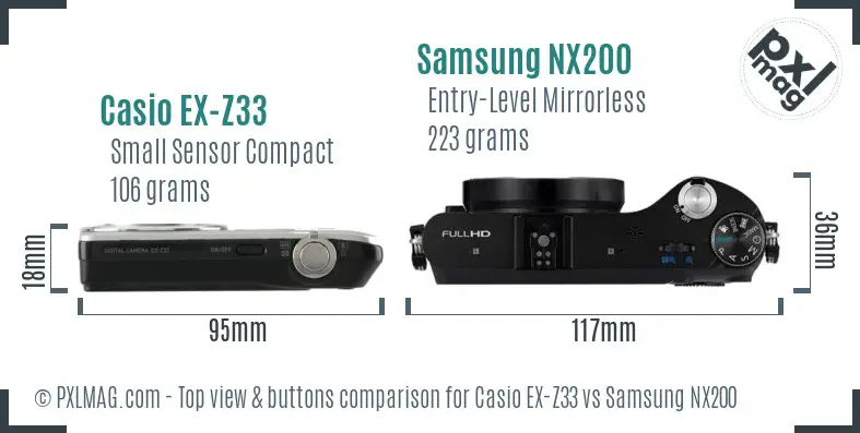 Casio EX-Z33 vs Samsung NX200 top view buttons comparison