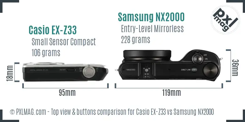Casio EX-Z33 vs Samsung NX2000 top view buttons comparison