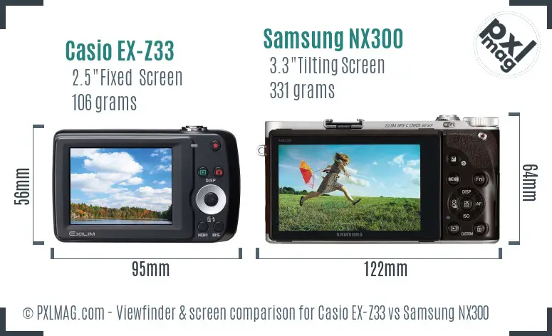 Casio EX-Z33 vs Samsung NX300 Screen and Viewfinder comparison