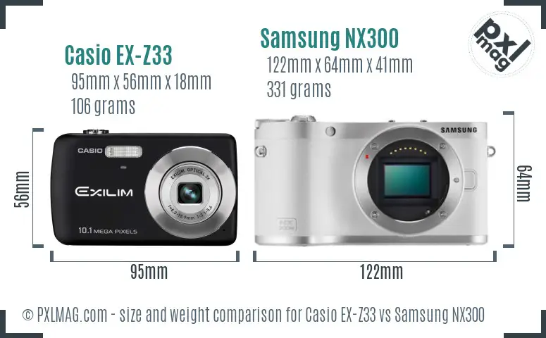 Casio EX-Z33 vs Samsung NX300 size comparison